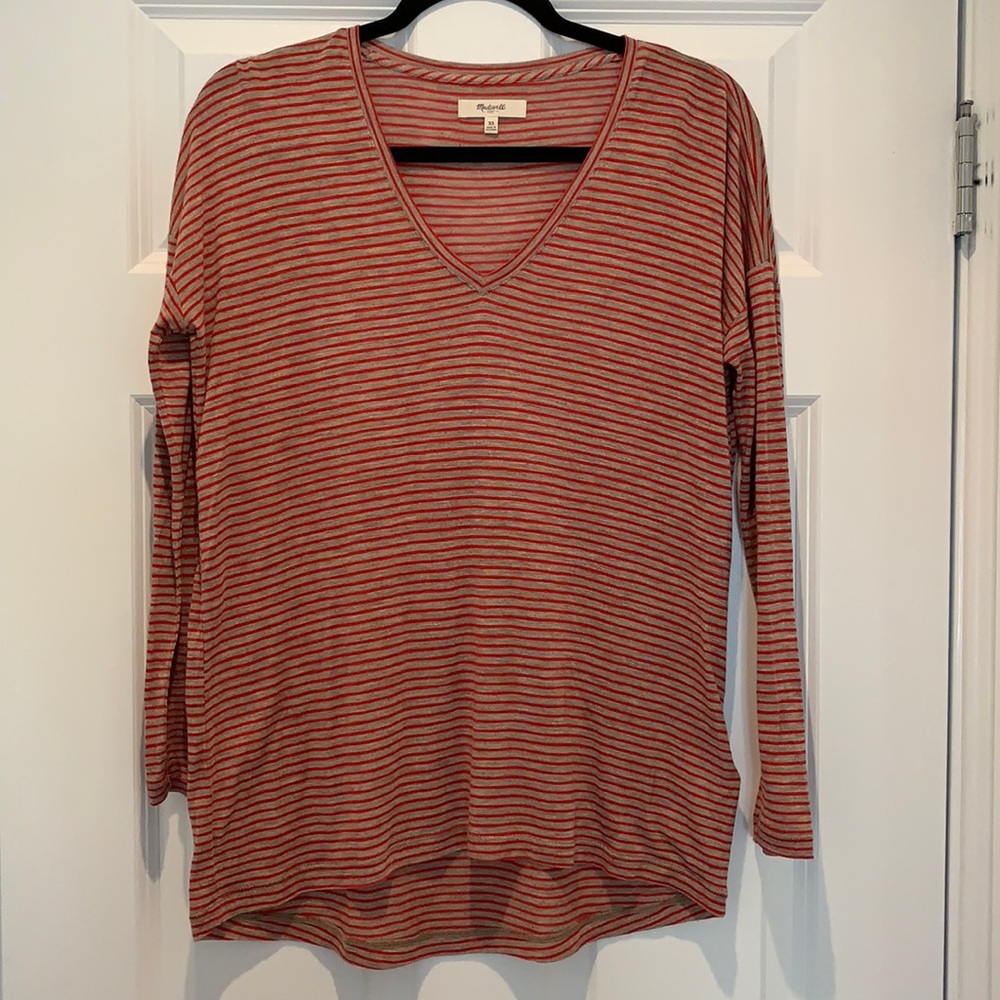 Madewell tan and red striped tunic top